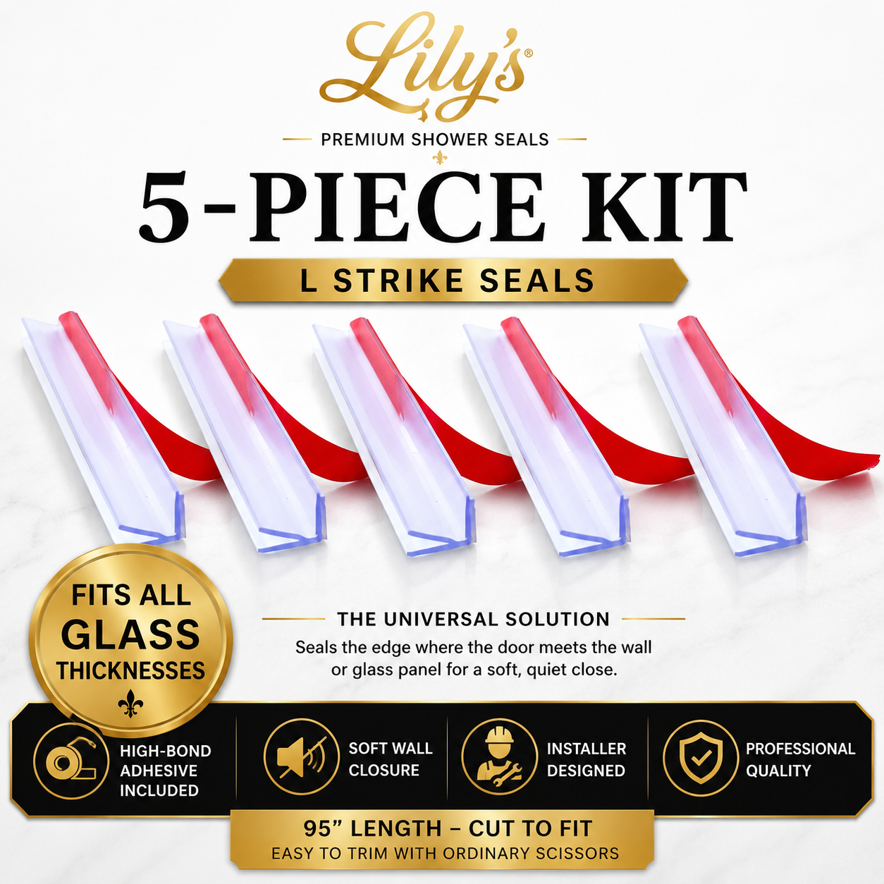 5-Piece L Strike Seal Kit | Fits All Frameless Shower Doors