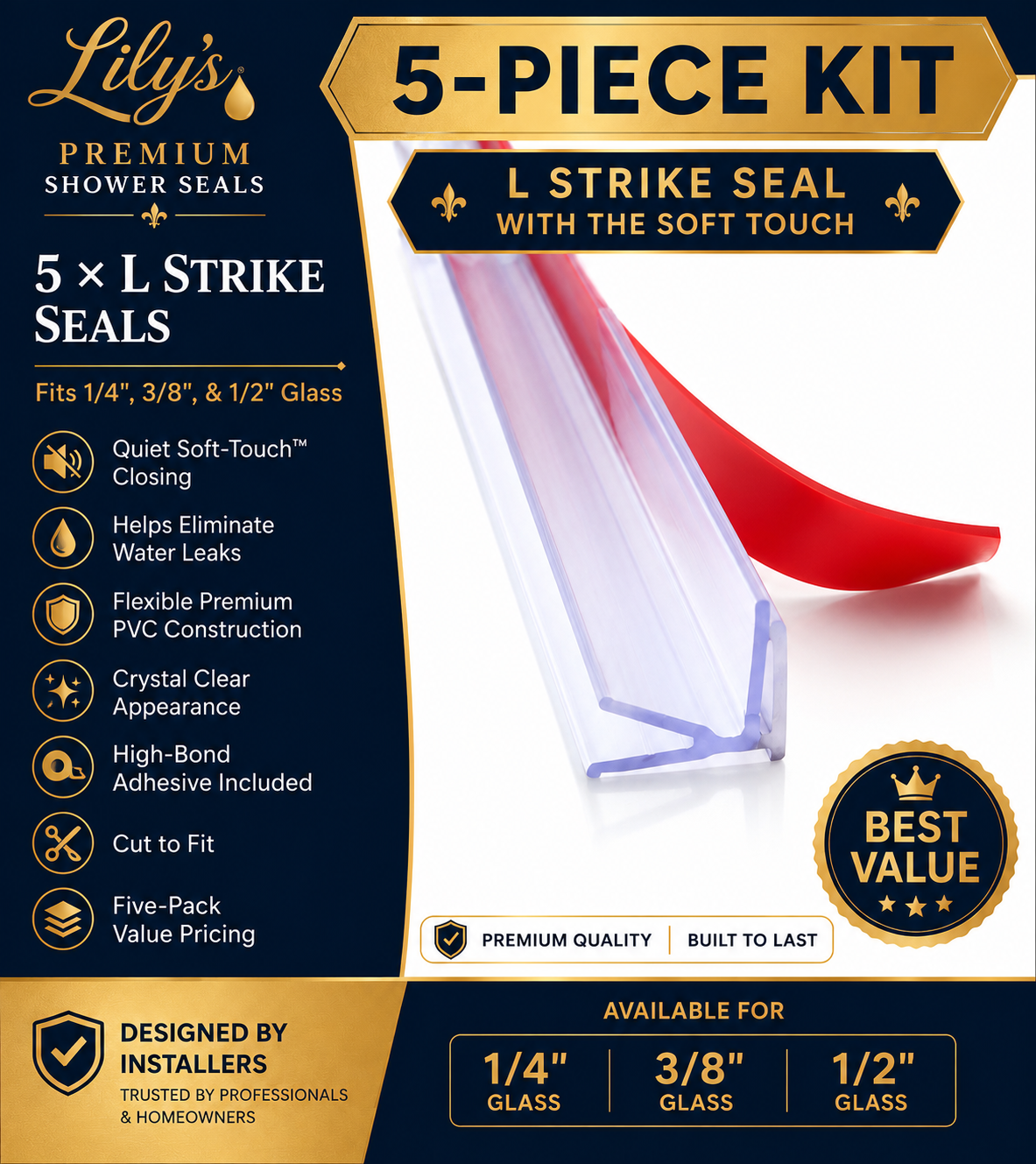 5-Piece L Strike Seal Kit | Fits All Frameless Shower Doors